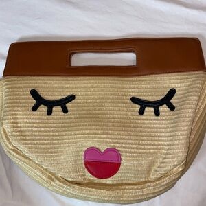 Circus by Sam Edelman Cream Woven Crossbody with Brown Trim and Pink Heart Lips